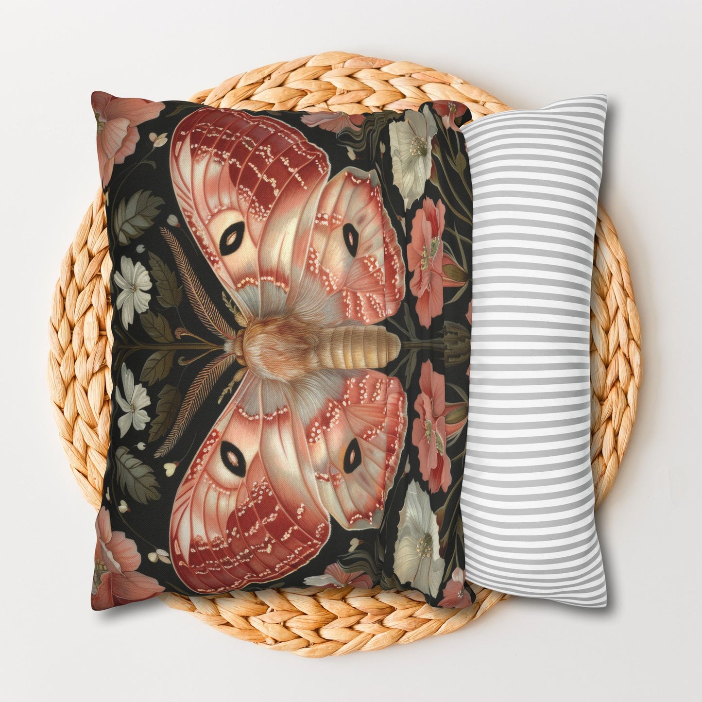 William Morris Inspired Woodland Pink Primrose Moth Decorative Pillowcase