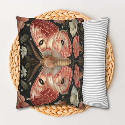 William Morris Inspired Woodland Pink Primrose Moth Decorative Pillowcase