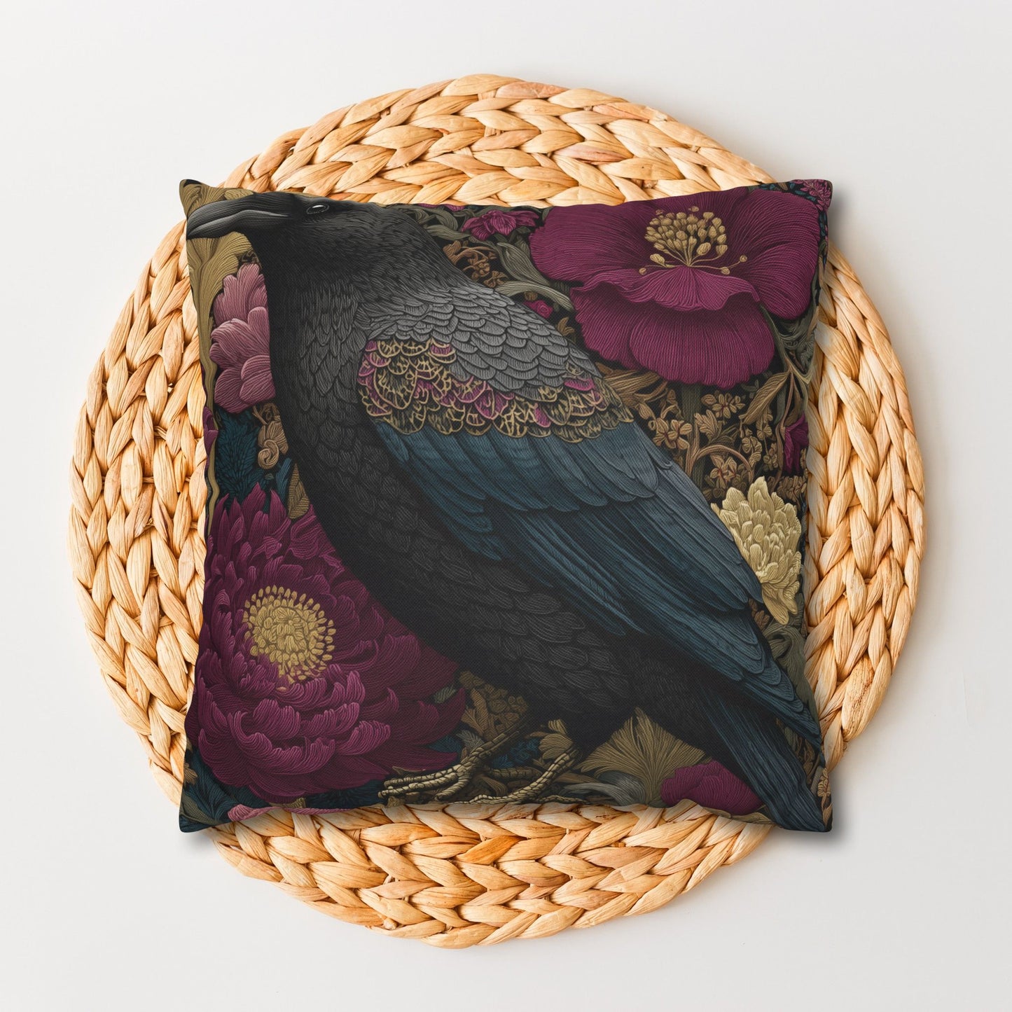 Elegant Raven & Peony Floral Pillowcase