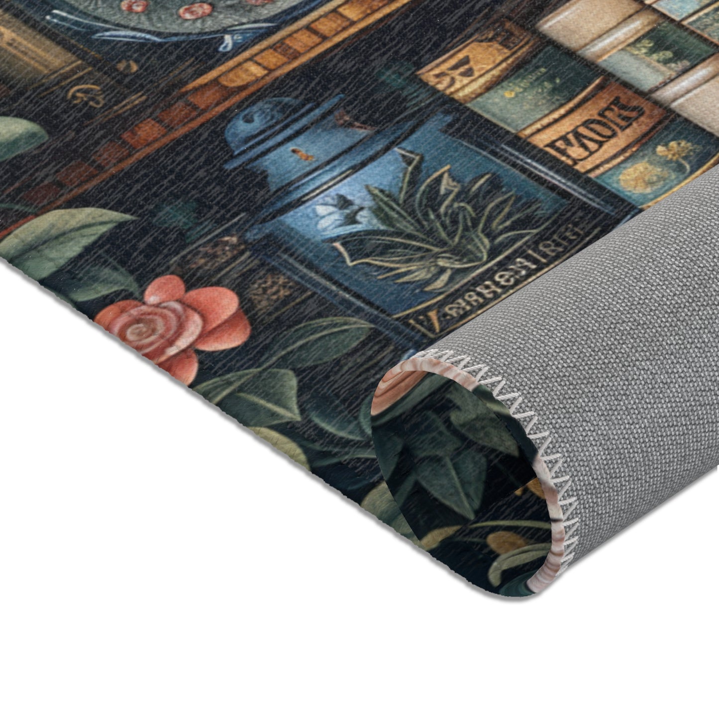 Floral Bookshelf Area Rug: William Morris Inspired, Cozy Decor