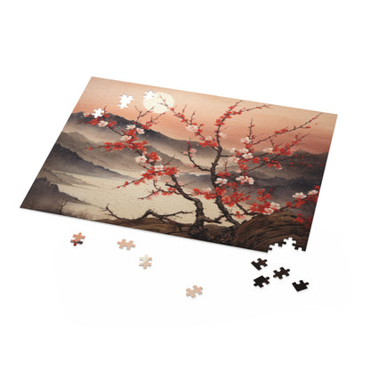 Japanese plum blossoms in moonlight, vintage ink (120, 252, 500-Piece) Adult Jigsaw Puzzle, Gift Him Her