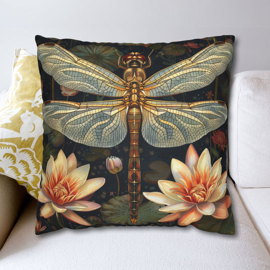 Copy of Dragonfly Water Lily Decorative Pillow William Morris Inspired | Cottage-core Pillow