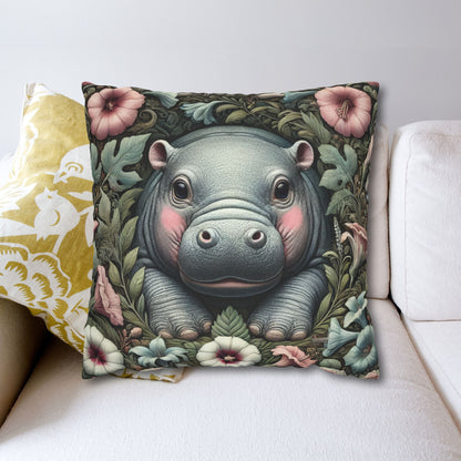 Decorative Pillowcase - Baby Pygmy Hippo William Morris Inspired