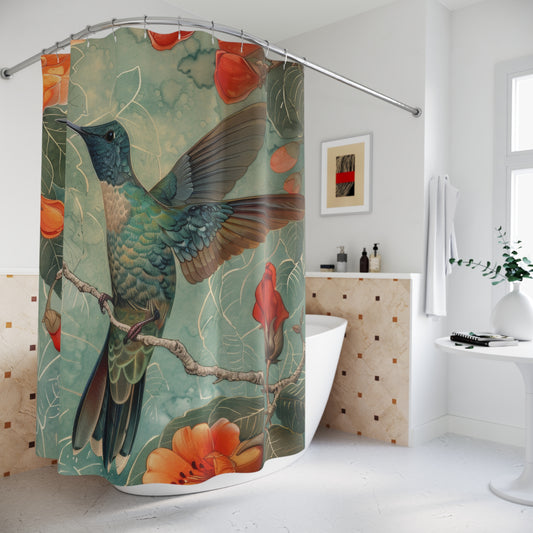 Hummingbird Art Deco Print Shower Curtain, Housewarming Gift
