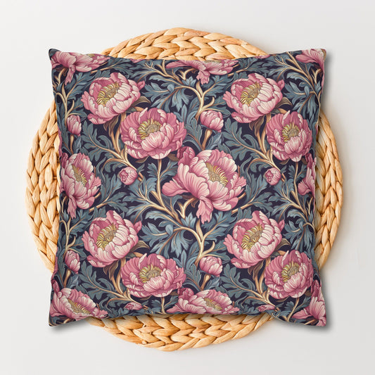 William Morris Inspired Peony Pillowcase, Vintage Decor, Cottagecore Design