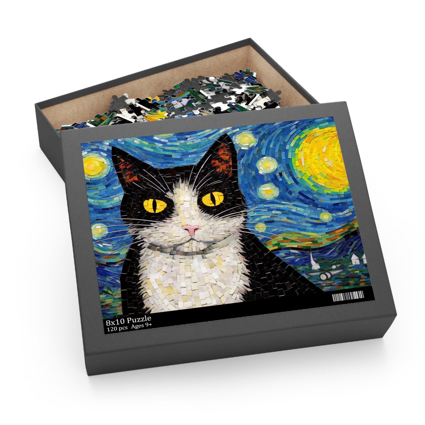 Tuxedo Cat The Starry Night Puzzle Van Gogh  (120, 252, 500-Piece) Gift-Ready Box, Adult Jigsaw Puzzle