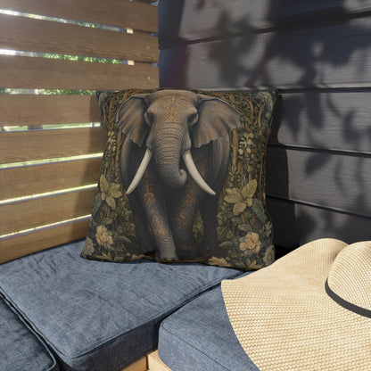 Elephant Outdoor Pillow, Safari Animal Throw Pillow, Jungle Botanical Cushion, Wildlife Decor, Rustic Nature Accent Pillow, Boho Safari Gift, Elephant Lover Pillow
