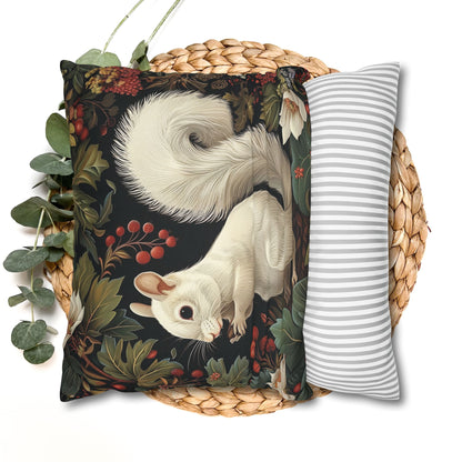 White Squirrel Decorative Pillowcase, Woodland Floral Accent