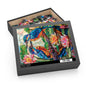 Faux Stained Glass Kingfishers Water Lily Puzzle Box (120, 252, 500-Piece) Family Jigsaw Puzzle, Puzzle Box Gift
