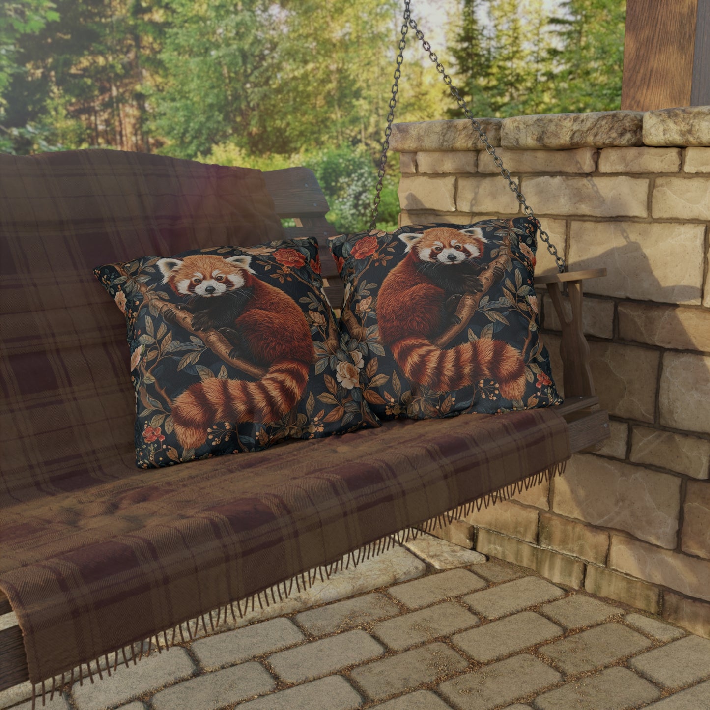 Red Panda Outdoor Pillow, Woodland Animal Throw Pillow, Botanical Cushion, Cute Wildlife Decor, Forest Accent Pillow, Nature Lover Gift, Rustic Cabin Pillow