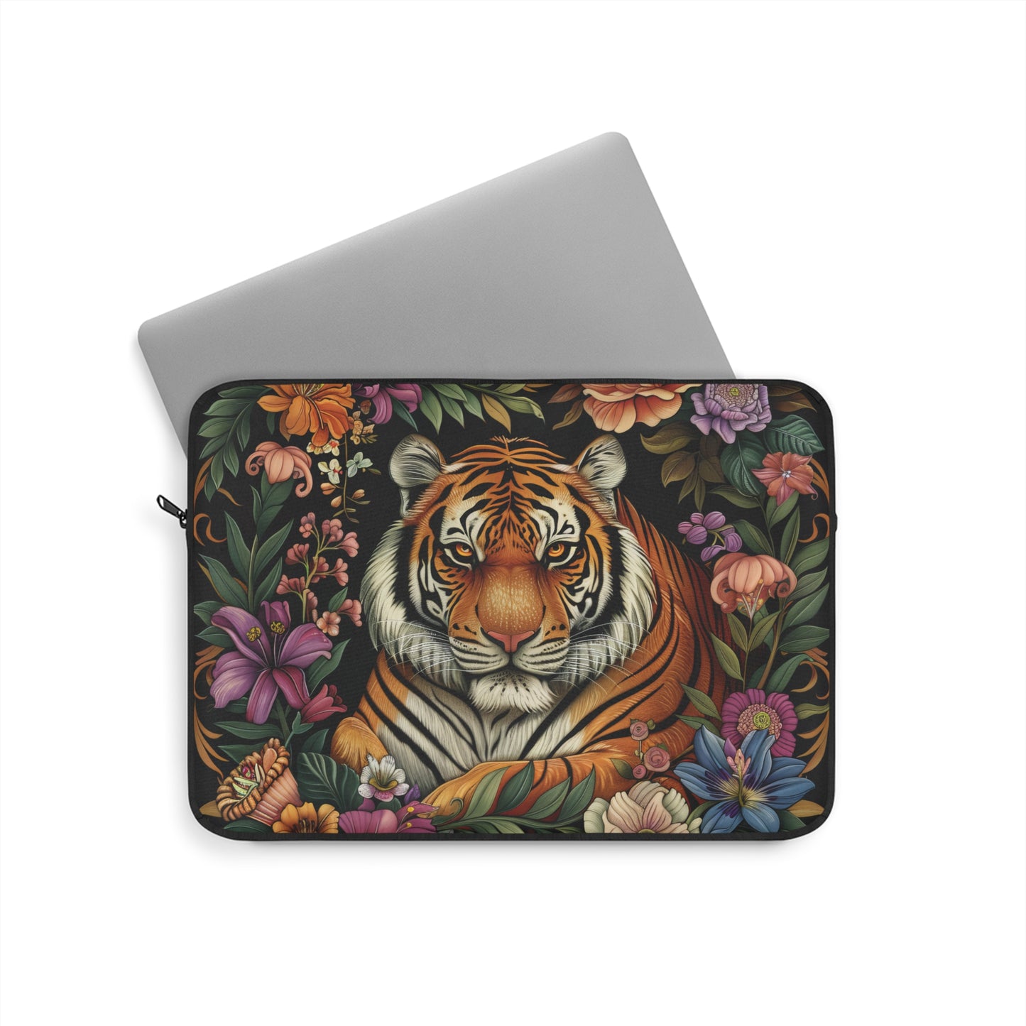 Tiger Laptop Sleeve, William Morris Inspired Jungle Floral Art Case, Vintage Botanical Wildlife Laptop Cover (12”, 13”, 15”)
