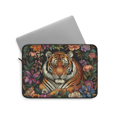Tiger Laptop Sleeve, William Morris Inspired Jungle Floral Art Case, Vintage Botanical Wildlife Laptop Cover (12”, 13”, 15”)
