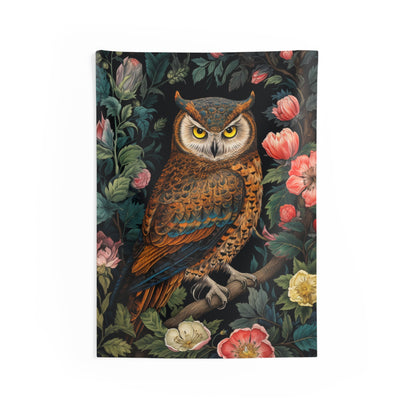 Tapestry of Floral Night Owl | William Morris Medieval Style Wall Art | Cottagecore Hanging and Home Decor