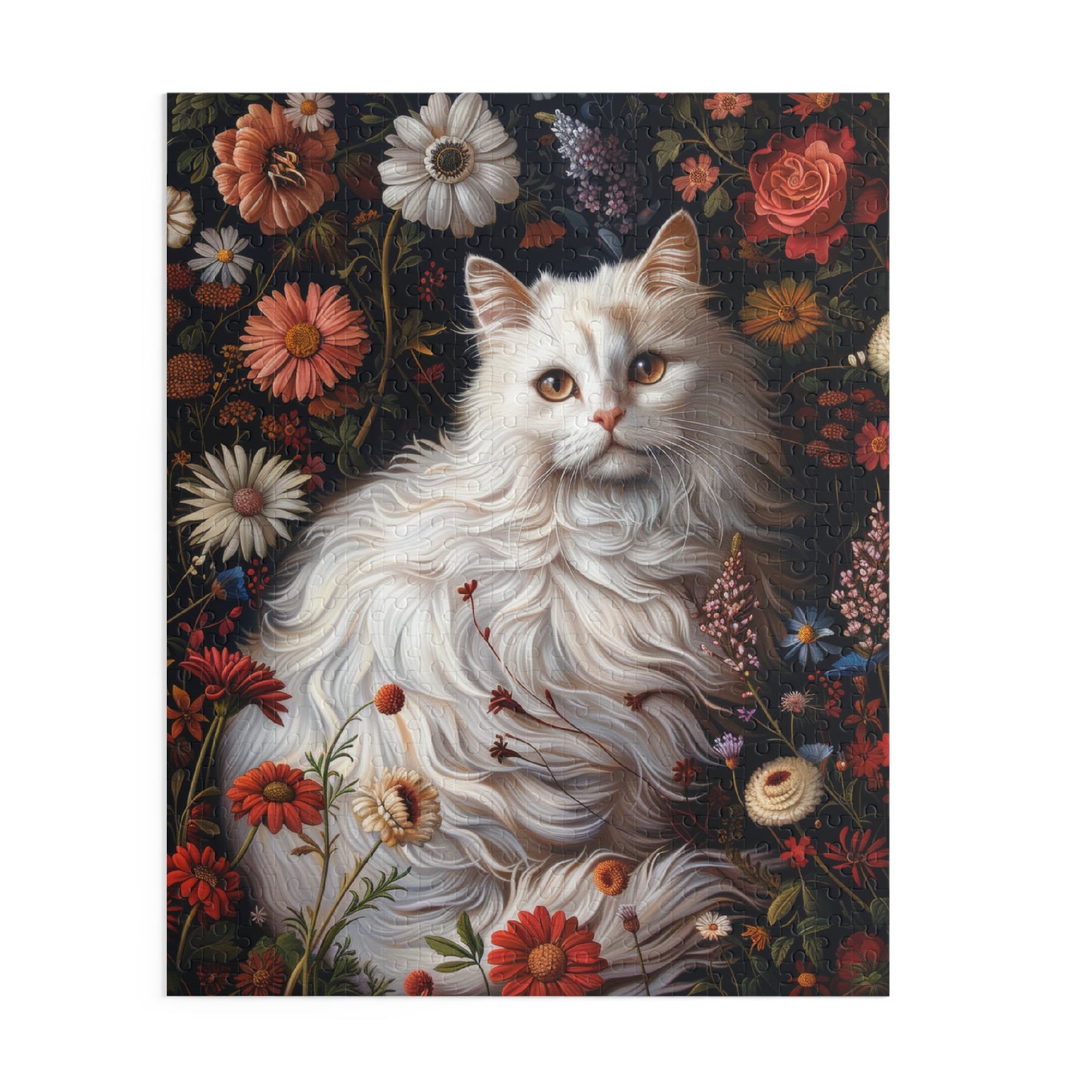 William Morris Inspired Botanical White Persian Cat Jigsaw Puzzle Box (120, 252, 500-Piece)