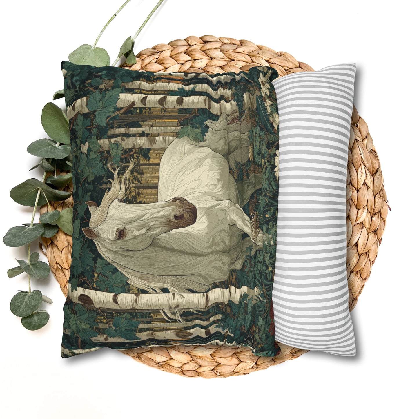 White Horse Forest Pillowcase, Decorative Square Throw Pillow Cover