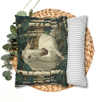 White Horse Forest Pillowcase, Decorative Square Throw Pillow Cover