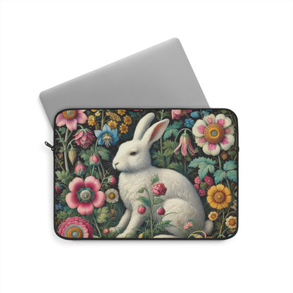 White Rabbit Laptop Sleeve, William Morris Inspired Floral Garden Art Case, Vintage Botanical Bunny Laptop Cover (12”, 13”, 15”)