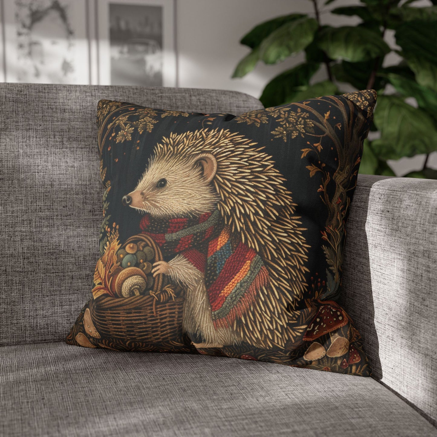 Hedgehog Gathering Fall Treasures Decorative Pillowcase