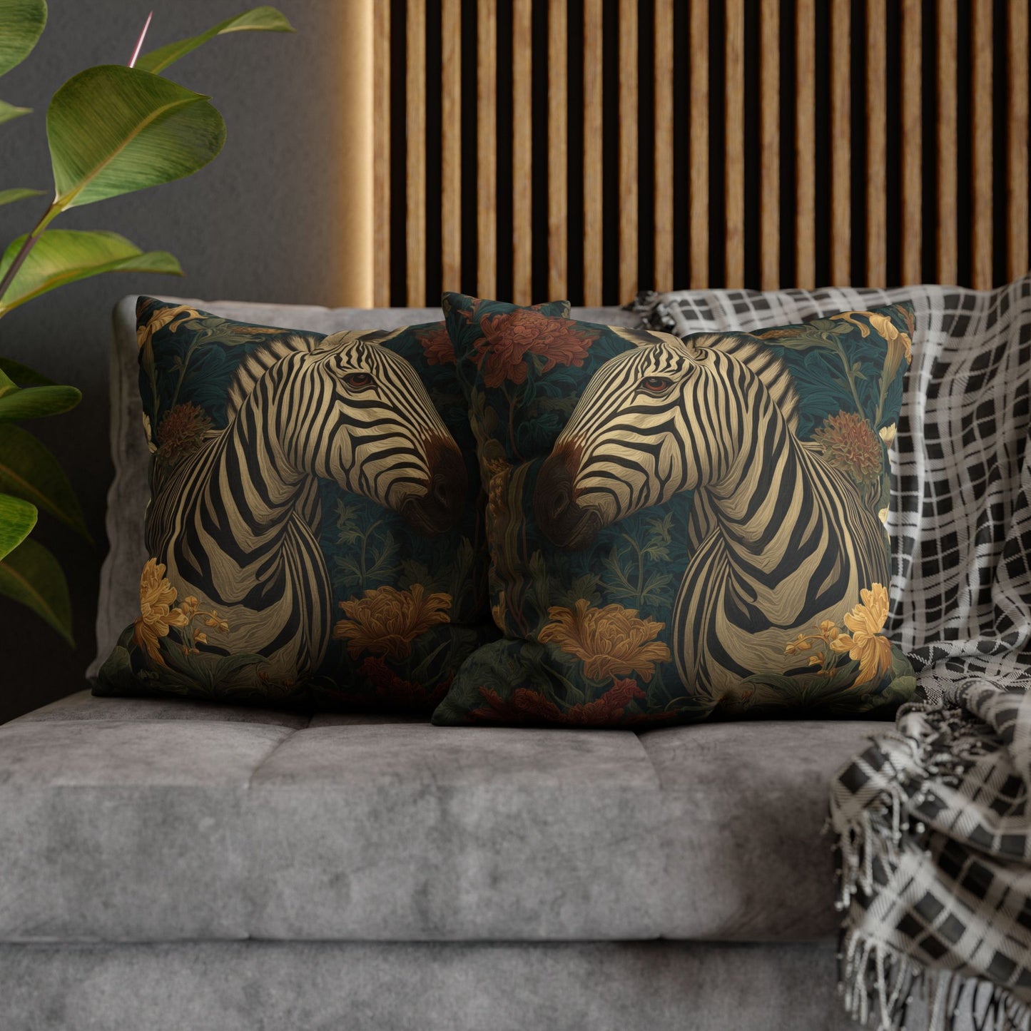 Zebra Botanical Decorative Pillowcase, William Morris Style Botanical Animal Cushion for Elegant Home Décor