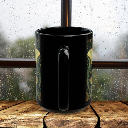 Woodland Luna Moth William Morris Inspired Black Coffee Mug For Her Him Ceramic Mug Black Mug 11oz, 15oz