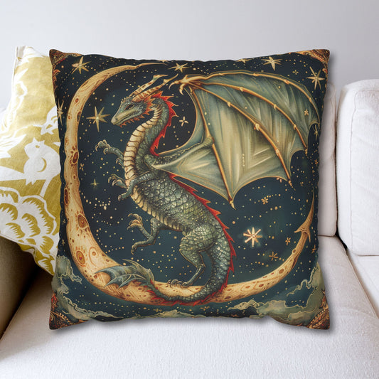 Dragon Moon Decorative Pillowcase, William Morris Inspired Vintage Home Decor