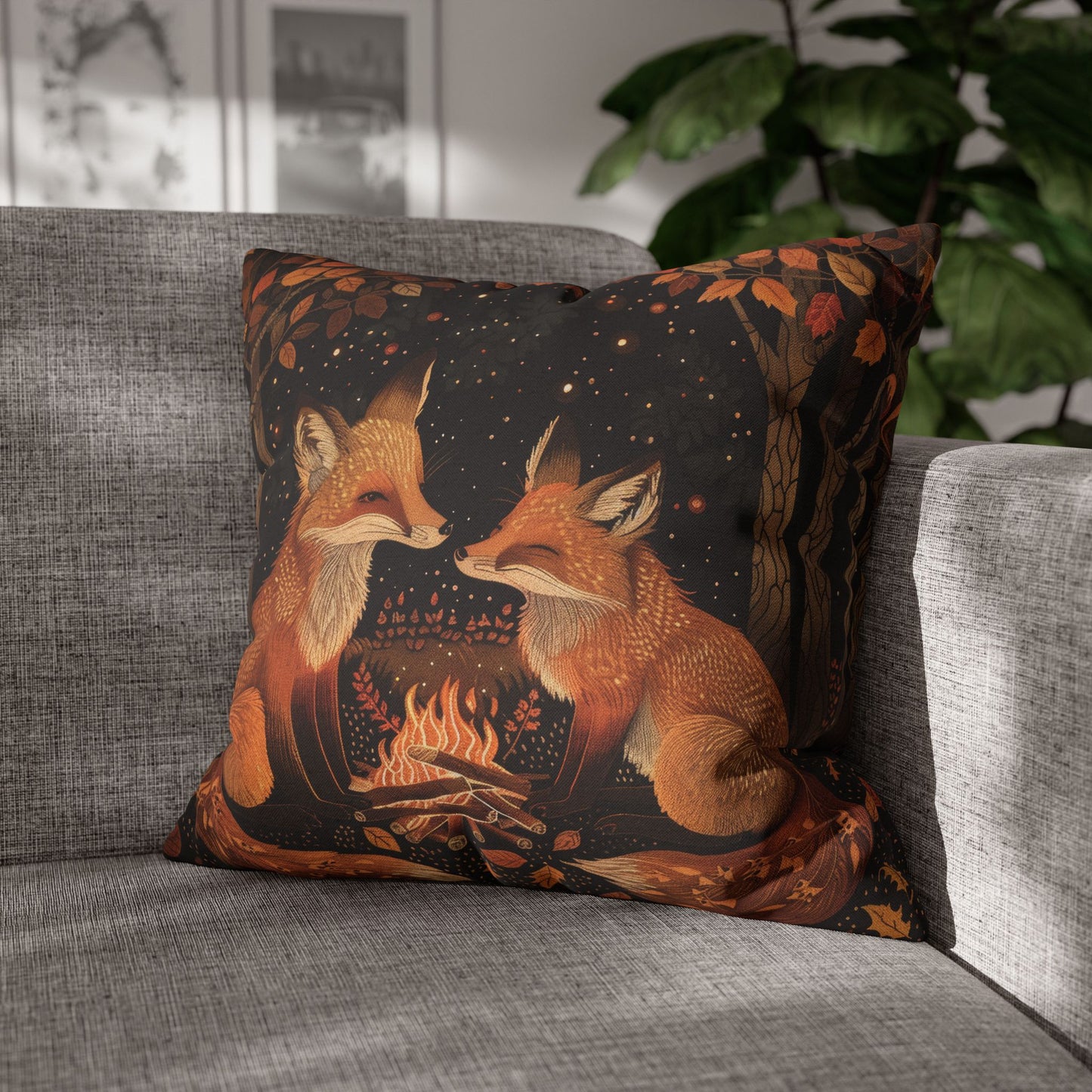 Woodland Foxes With Cozy Bonfire Pillowcase