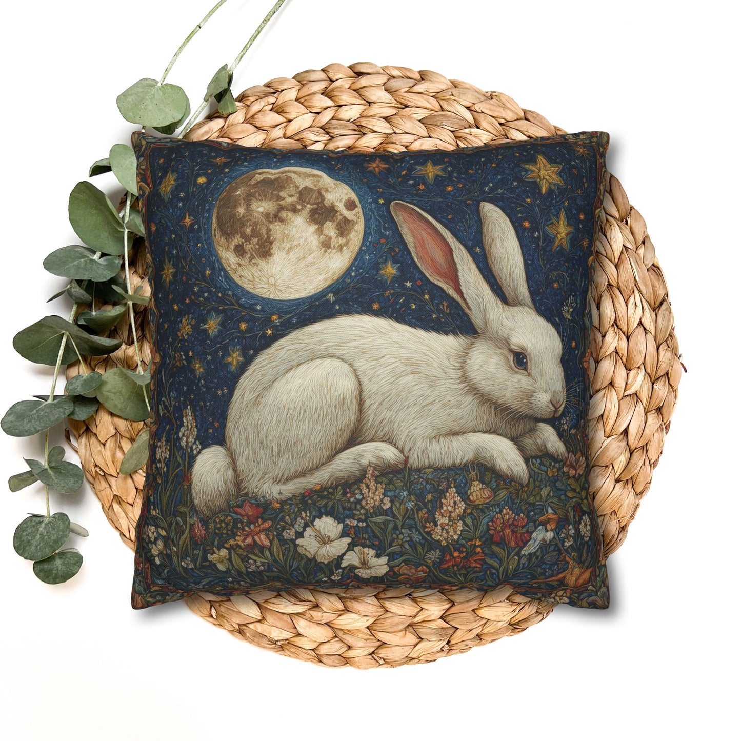 Victorian Whimsy Full Moon Rabbit Decorative Pillowcase