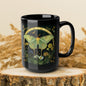 William Morris Inspired Luna Moth Crescent Moon Black Coffee Mug 11oz | Magical Luna Moth Ceramic Black Mug Gift