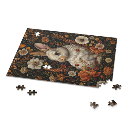 William Morris Inspired Fall Flowers Bunny Jigsaw Puzzle Box Gift (120 252 500-Piece) Mindfulness Activity, Family Fun, Home Decor,