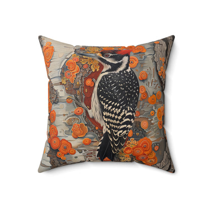 Woodpecker Decorative Pillow, Autumn Woodland Decor, Nature Bird Throw Pillow, Forest Accent Cushion, Cozy Cabin Home Decor