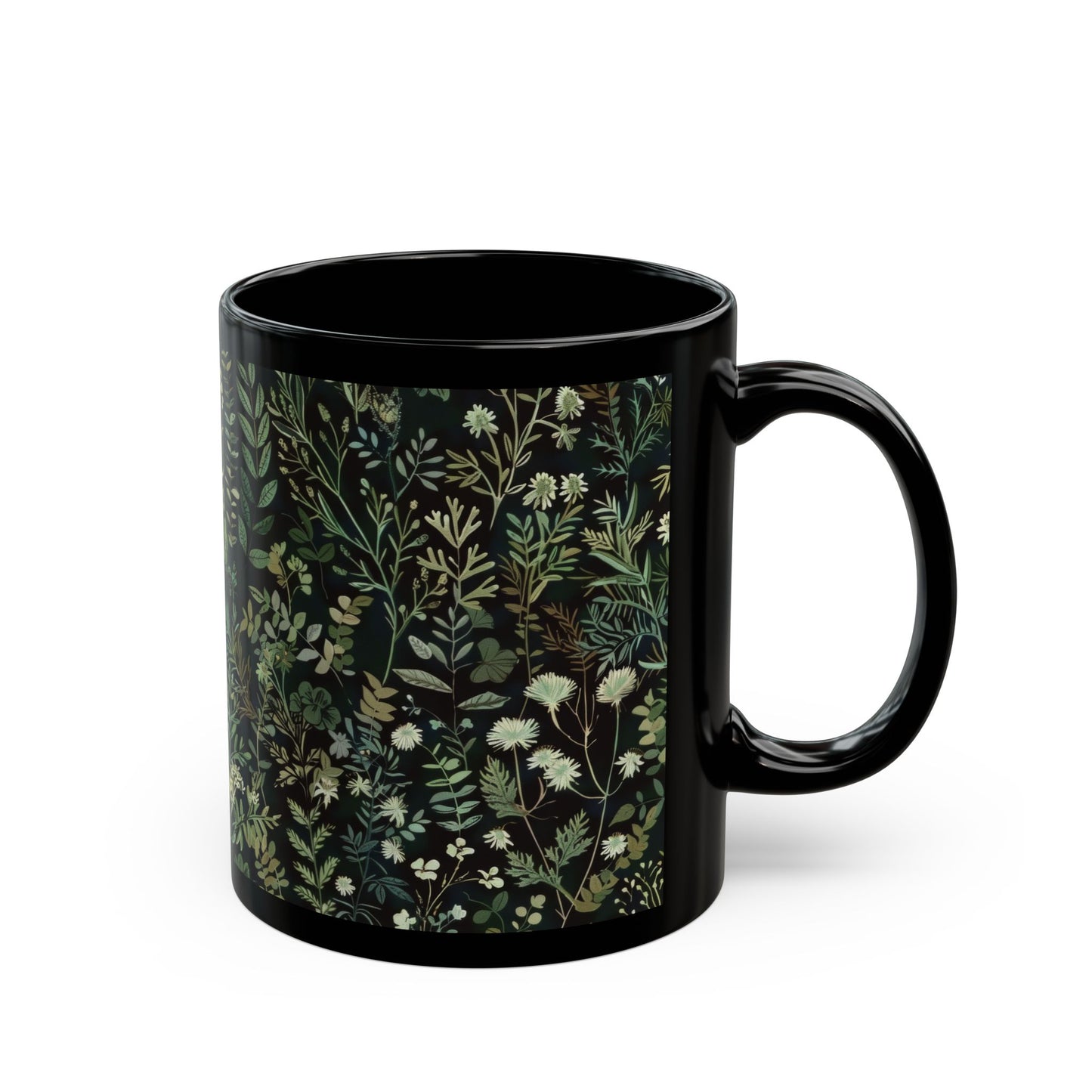 William Morris Inspired Green Botanical Black Coffee Mug 11oz, 15 oz