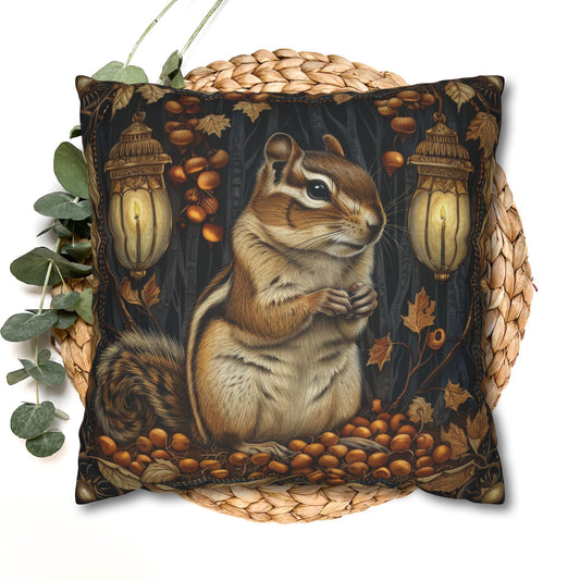 William Morris Inspired Chipmunk Among Acorn Lanterns Pillowcase