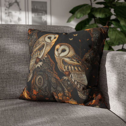 Enchanted Forest Owl Pillow, Decorative Fall Square Pillowcase