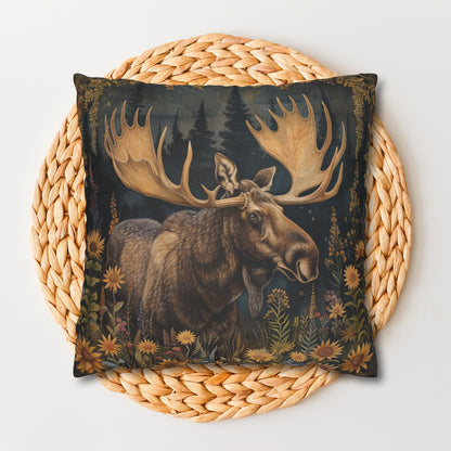 William Morris Inspired Woodland Moose Wildflowers Decorative Pillowcase