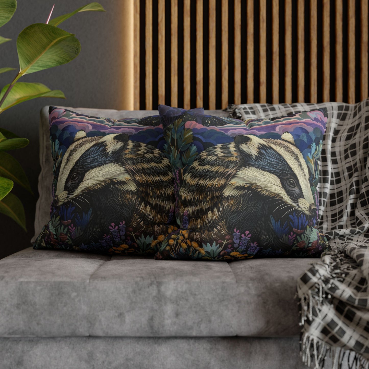 Badger in a Moonlit Field of Lavender Pillowcase