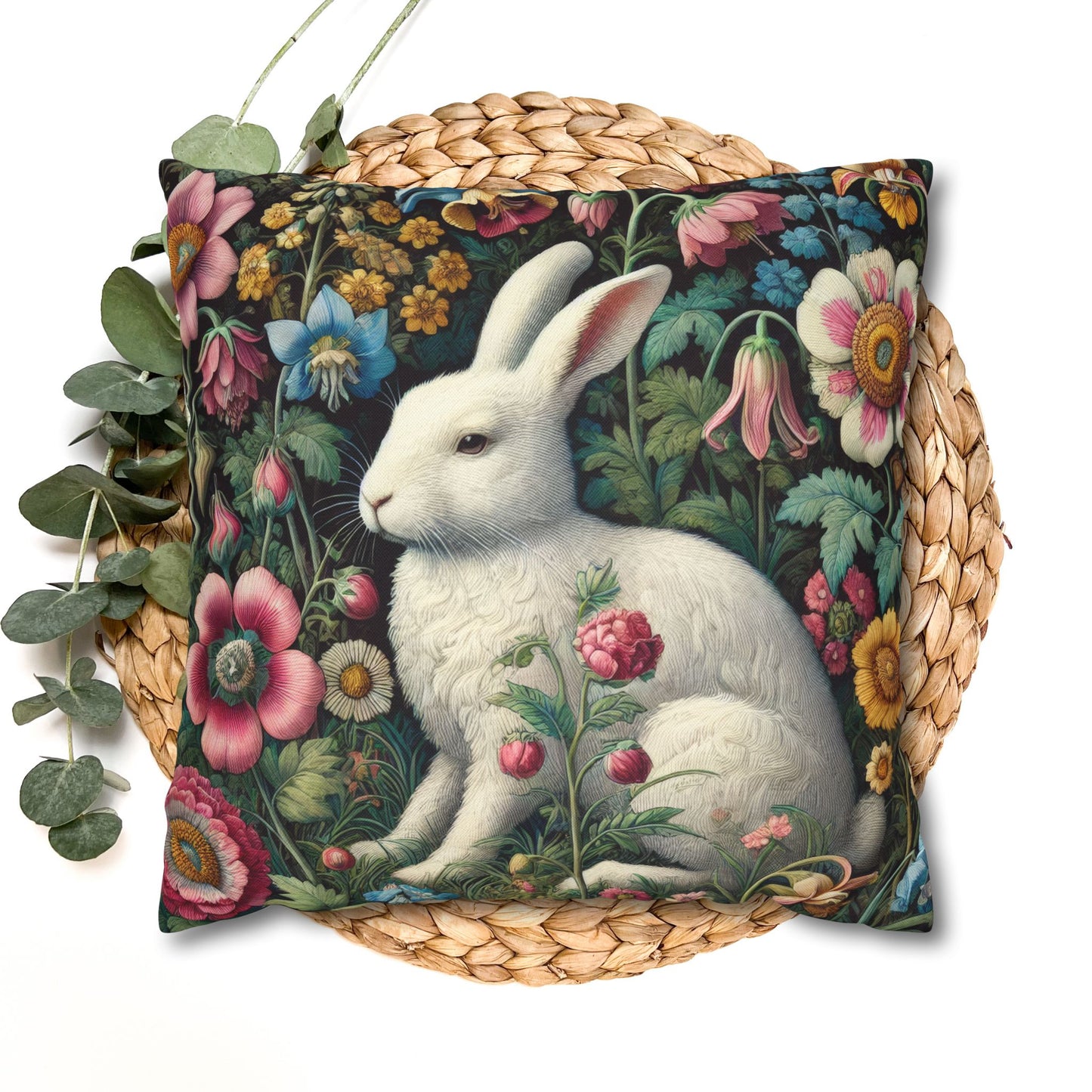 Floral Rabbit Throw Pillow:case Whimsical Spring Home Decor