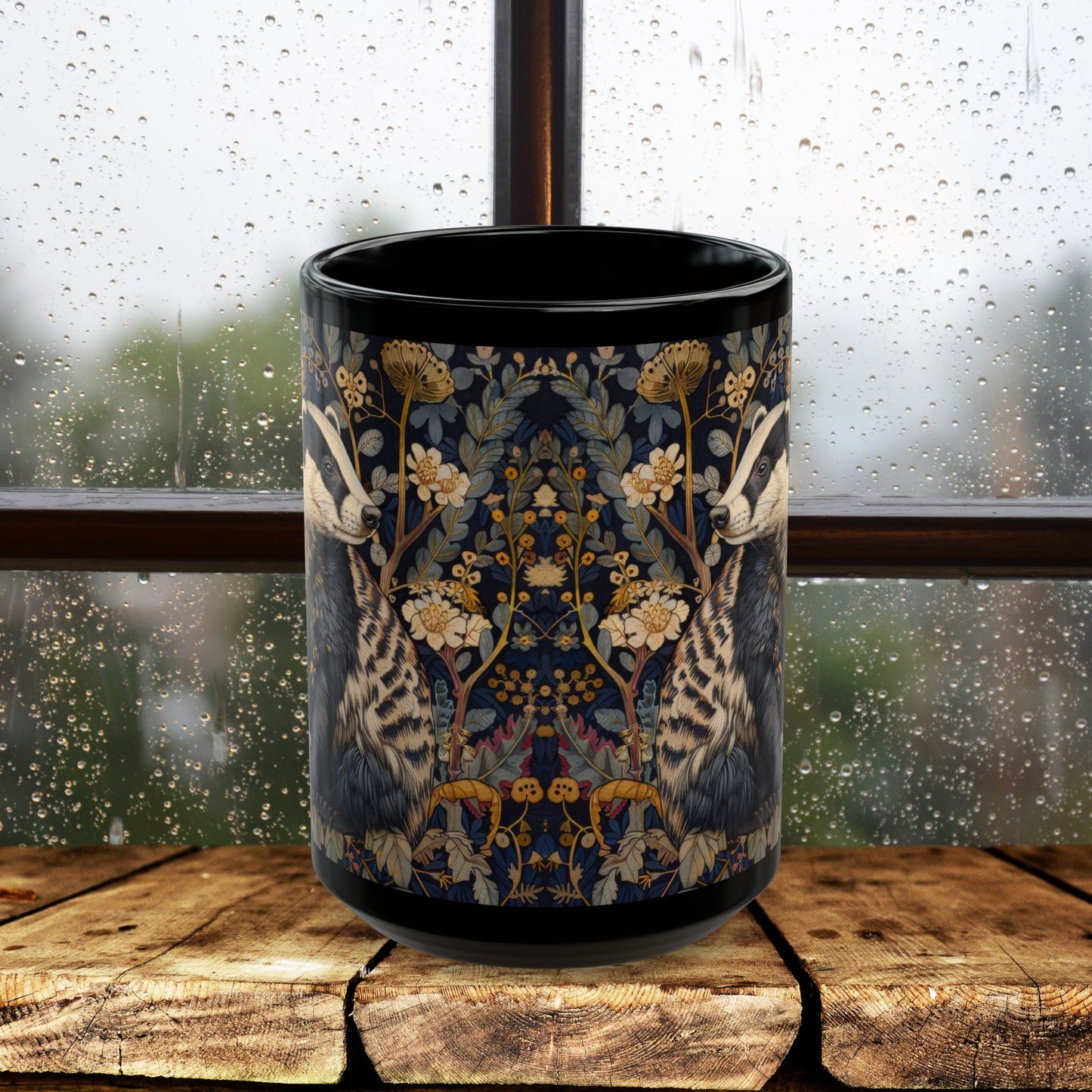 Black Mug - Woodland Elegance Badger Nature Lover Tea Cup