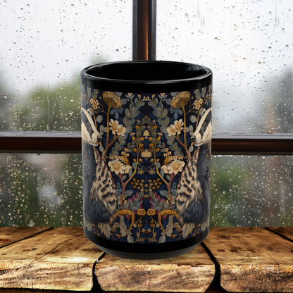 Black Mug - Woodland Elegance Badger Nature Lover Tea Cup