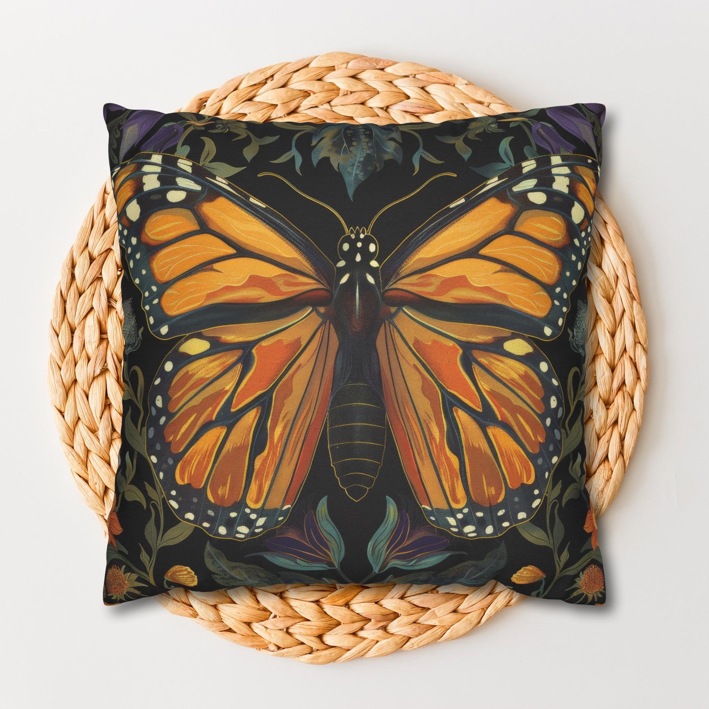 William Morris Inspired Monarch Butterfly Pillowcase, Decorative Monarch Butterfly