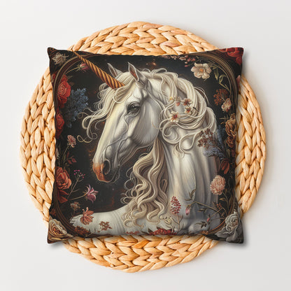 White Unicorn Botanical William Morris Inspired Victorian Pillowcase, Home Decor, Spun Polyester Square Pillowcase