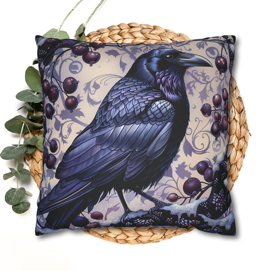 Gothic Raven Pillow Cover, Dark Forest Bird Decor,  pillowcase