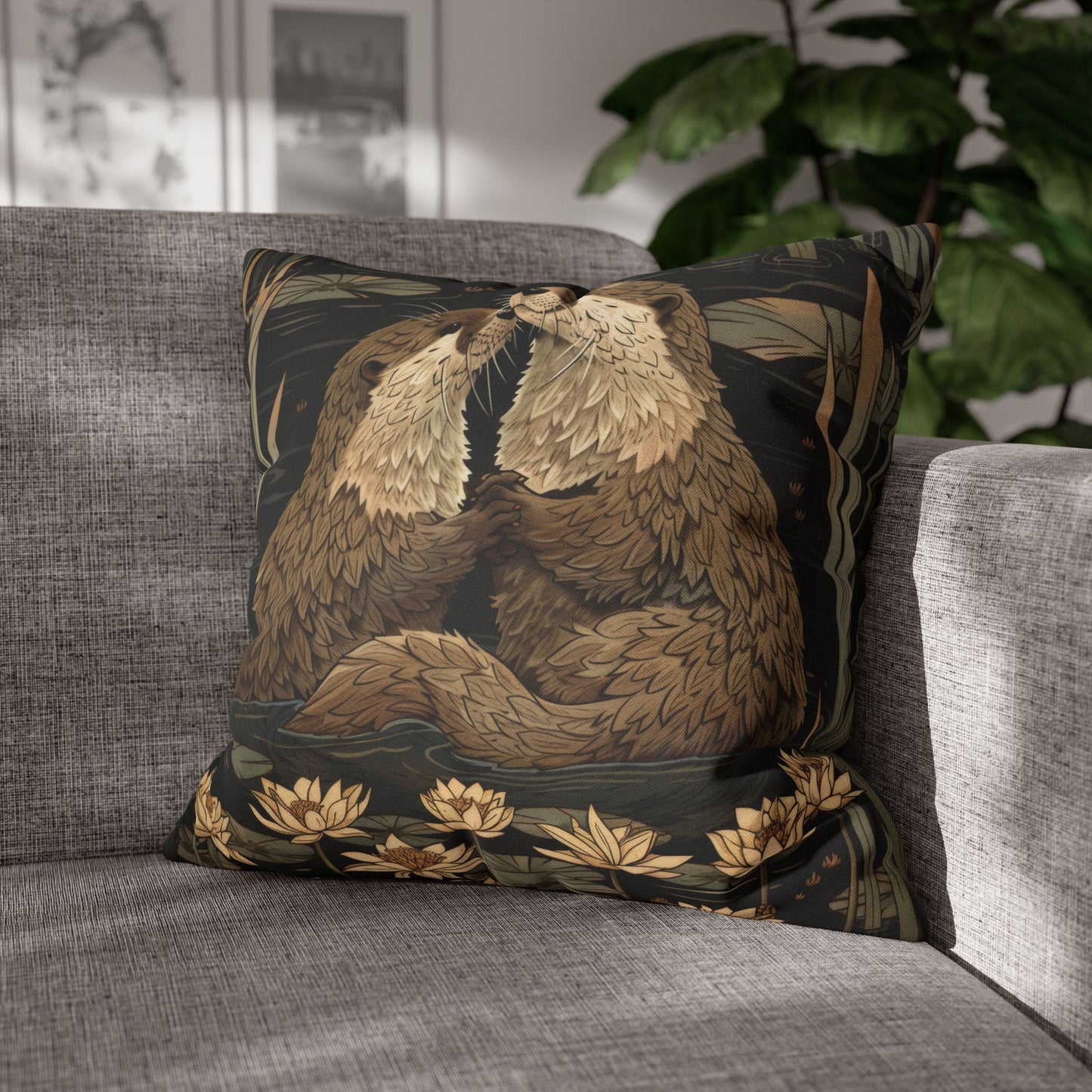 Willam Morris Inspired Couple Otters Throw Pillowcase