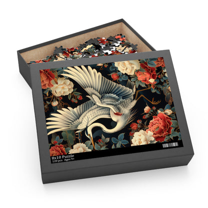Flying Heron Vietnamese Art Style Jigsaw Puzzle (120, 252, 500-Piece) Family Jigsaw Puzzle, Puzzle Box Gift