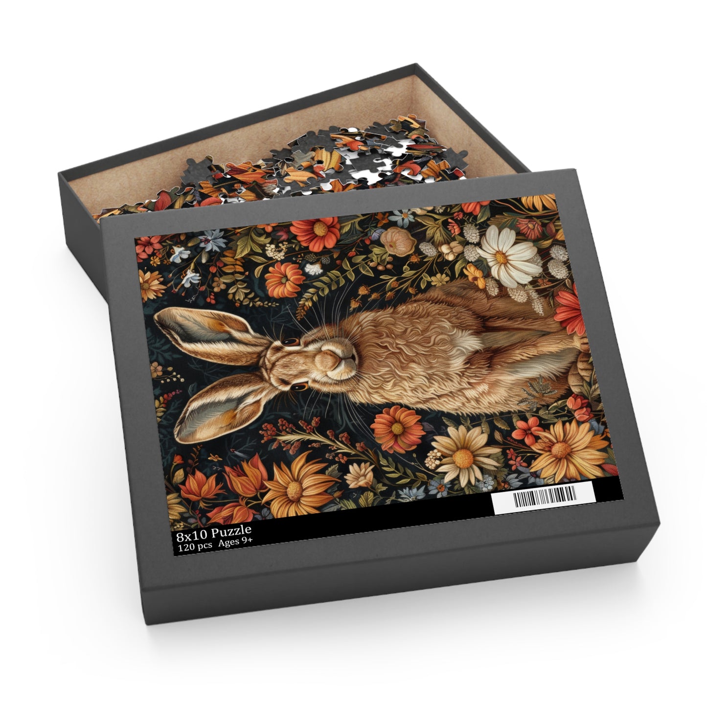 Hare With Winter Floral Botanicals Jigsaw Puzzle Box Gift (120 252 500-Piece) Family Gift Box Puzzle, Holiday Puzzle Game