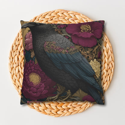 Elegant Raven & Peony Floral Pillowcase