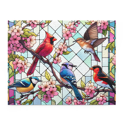 Stained Glass of 5 Spring Birds Jigsaw Puzzle (120, 252, 500-Piece) Adult Jigsaw Puzzle, Gift Him Her