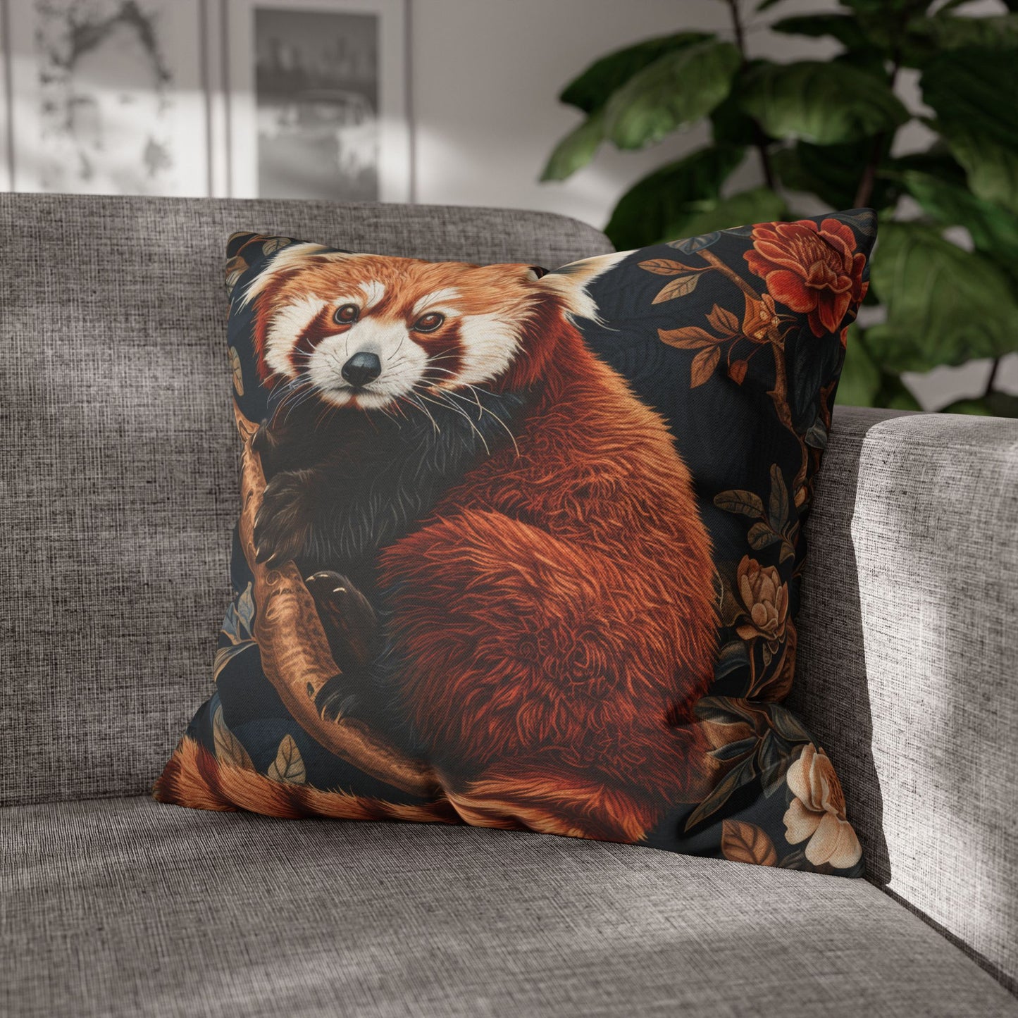 Cozy Red Panda Pillowcase: Forestcore Spun Polyester Decorative Cushion