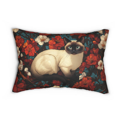 Siamese Cat Cherry Blossom Lumbar Pillow