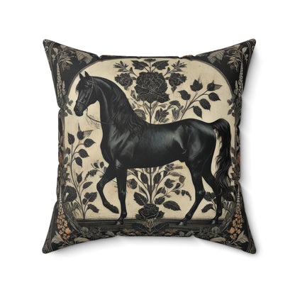 William Morris Arabian Black Horse Pillow, Botanicals Throw Cushion for Home Decor, Spun Polyester Square Pillow, Unique Gift for Horse