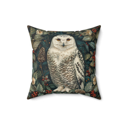 William Morris Inspired Snow Owl Winter Botanicals Home Decor Pillow